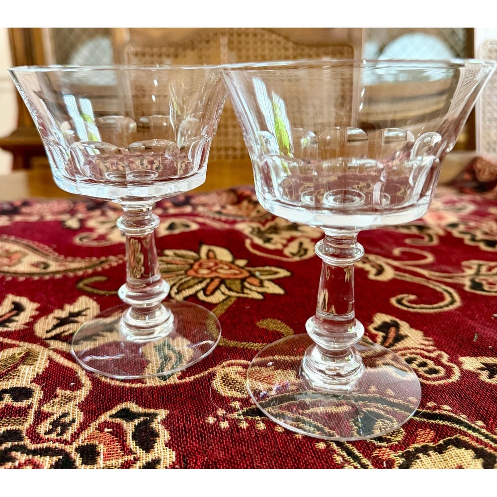 Vintage Crystal‎ Champagne Coupes | Mid Century Paneled Glass Cocktail Stemware